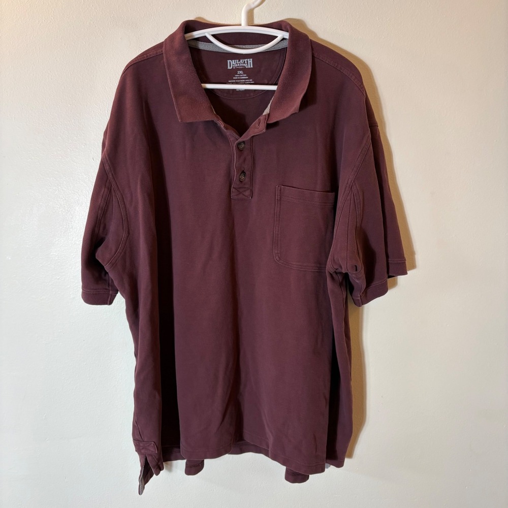 Duluth Trading Co Burgundy Cotton Short Sleeve Pocket Polo Shirt Size 2XL